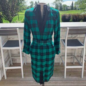 Vintage 80s Tartan Plaid Wool Long Sleeve Belted Sheath Shirt Dress